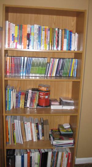 bookshelf with DVDs